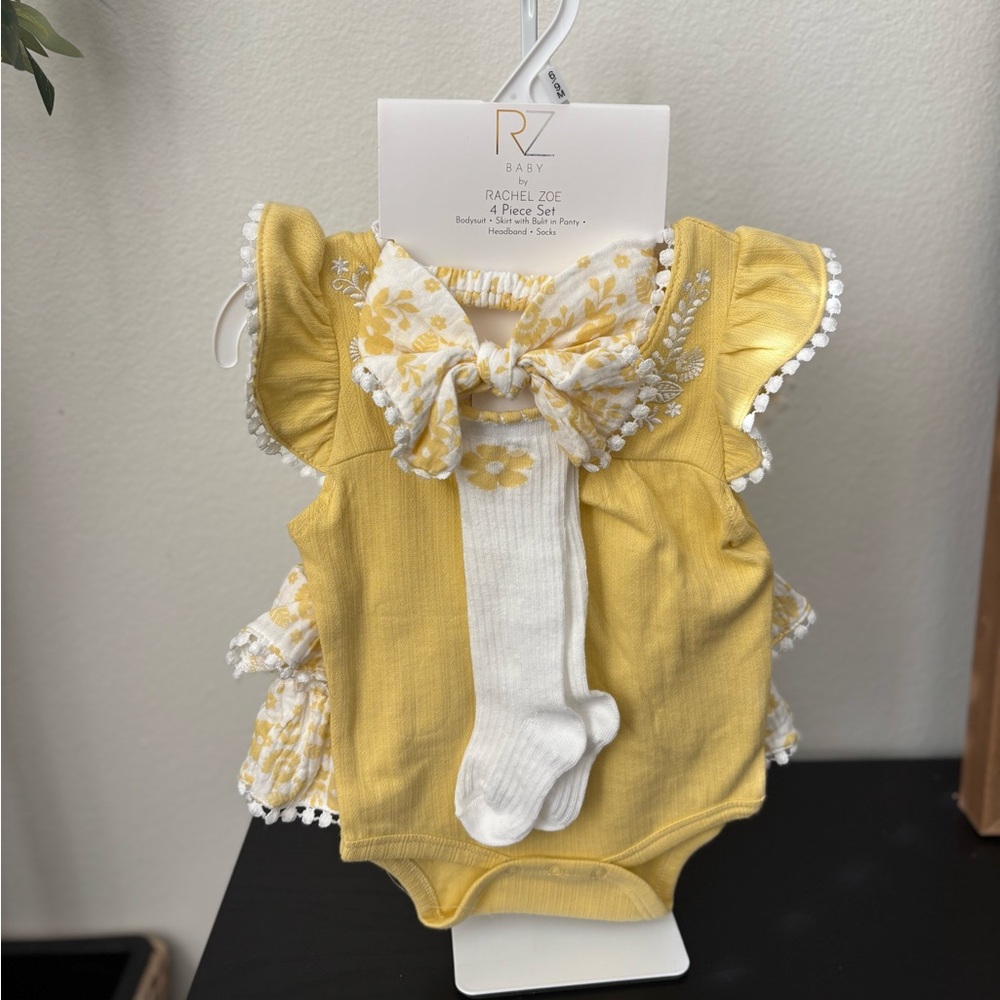 Rachel Zoe Yellow Floral Baby 4-Piece Set with Bow